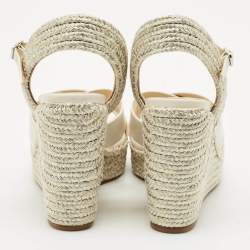 Jimmy Choo White/Gold Leather Dellena Wedge Sandals Size 36