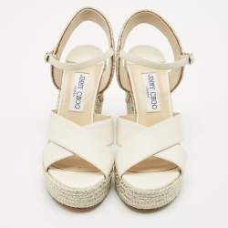 Jimmy Choo White/Gold Leather Dellena Wedge Sandals Size 36