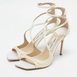 Jimmy Choo White Stain Pearl Embellished Azia Sandals Size 39