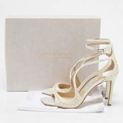 Jimmy Choo White Stain Pearl Embellished Azia Sandals Size 39