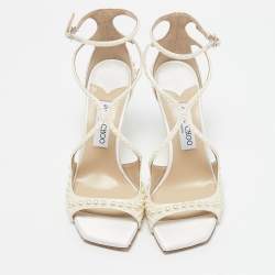 Jimmy Choo White Stain Pearl Embellished Azia Sandals Size 39