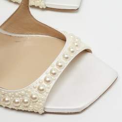 Jimmy Choo White Stain Pearl Embellished Azia Sandals Size 39