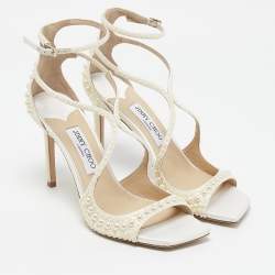 Jimmy Choo White Stain Pearl Embellished Azia Sandals Size 39