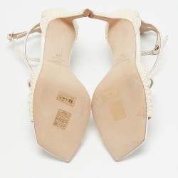 Jimmy Choo White Stain Pearl Embellished Azia Sandals Size 39