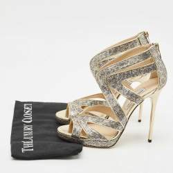 Jimmy Choo Gold Glitter and Leather Karla Sandals Size 39