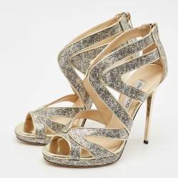 Jimmy Choo Gold Glitter and Leather Karla Sandals Size 39