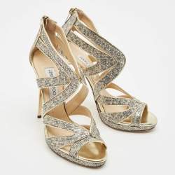 Jimmy Choo Gold Glitter and Leather Karla Sandals Size 39