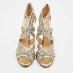 Jimmy Choo Gold Glitter and Leather Karla Sandals Size 39