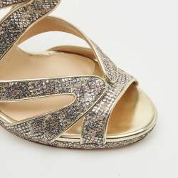 Jimmy Choo Gold Glitter and Leather Karla Sandals Size 39