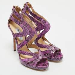 Jimmy Choo Purple Python Collar Platform Sandals Size 41