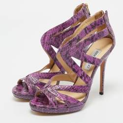 Jimmy Choo Purple Python Collar Platform Sandals Size 41