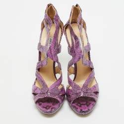 Jimmy Choo Purple Python Collar Platform Sandals Size 41