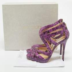 Jimmy Choo Purple Python Collar Platform Sandals Size 41