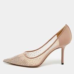 Jimmy Choo Pink Mesh Crystal Embellished Love Pumps Size 39