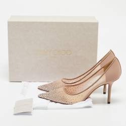 Jimmy Choo Pink Mesh Crystal Embellished Love Pumps Size 39