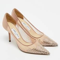 Jimmy Choo Pink Mesh Crystal Embellished Love Pumps Size 39