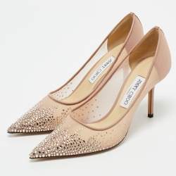Jimmy Choo Pink Mesh Crystal Embellished Love Pumps Size 39