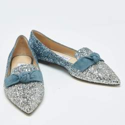 Pre Owned Jimmy Choo Ombre Blue Glitter Gabie Ballet Flats Size 36.5