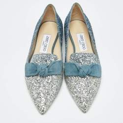 Pre Owned Jimmy Choo Ombre Blue Glitter Gabie Ballet Flats Size 36.5