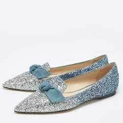 Pre Owned Jimmy Choo Ombre Blue Glitter Gabie Ballet Flats Size 36.5