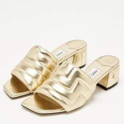 Pre Owned Jimmy Choo Gold Quilted Leather Themis Slide Sandals Size 37