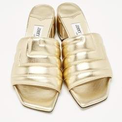 Pre Owned Jimmy Choo Gold Quilted Leather Themis Slide Sandals Size 37