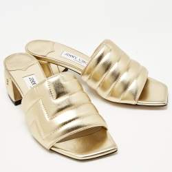 Pre Owned Jimmy Choo Gold Quilted Leather Themis Slide Sandals Size 37