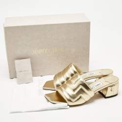 Pre Owned Jimmy Choo Gold Quilted Leather Themis Slide Sandals Size 37