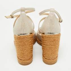Pre Owned Jimmy Choo Beige Textured Cork Alanah Wedges Ankle Strap Sandals Size 39