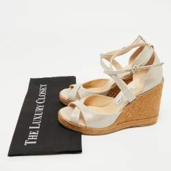 Pre Owned Jimmy Choo Beige Textured Cork Alanah Wedges Ankle Strap Sandals Size 39
