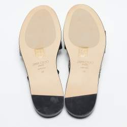 Pre Owned Jimmy Choo Black Leather Aadi Flat Slides Size 39