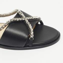 Pre Owned Jimmy Choo Black Leather Aadi Flat Slides Size 39