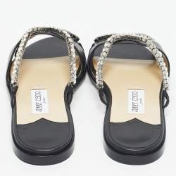 Pre Owned Jimmy Choo Black Leather Aadi Flat Slides Size 39