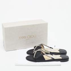 Pre Owned Jimmy Choo Black Leather Aadi Flat Slides Size 39
