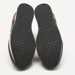 Pre Owned Jimmy Choo Tricolor Fabric and Leather Mix Trainer Lace Up Sneakers Size 36.5