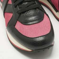 Pre Owned Jimmy Choo Tricolor Fabric and Leather Mix Trainer Lace Up Sneakers Size 36.5