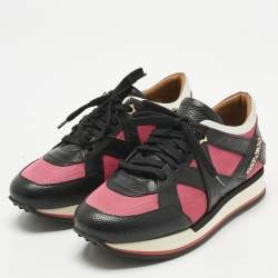 Pre Owned Jimmy Choo Tricolor Fabric and Leather Mix Trainer Lace Up Sneakers Size 36.5