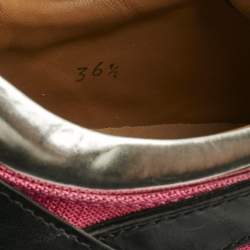 Pre Owned Jimmy Choo Tricolor Fabric and Leather Mix Trainer Lace Up Sneakers Size 36.5