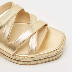 Pre Owned Jimmy Choo Gold Leather Wedge Slide Sandals Size 38