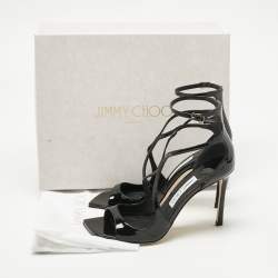 Pre Owned Jimmy Choo Black Patent Leather Azia Sandals Size 38