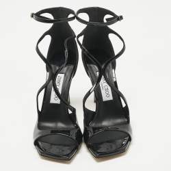 Pre Owned Jimmy Choo Black Patent Leather Azia Sandals Size 38