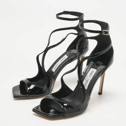Pre Owned Jimmy Choo Black Patent Leather Azia Sandals Size 38