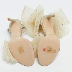 Pre Owned Jimmy Choo Gold Glitter and Mesh Aveline Ankle Strap Sandals Size 40