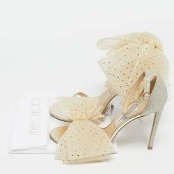 Pre Owned Jimmy Choo Gold Glitter and Mesh Aveline Ankle Strap Sandals Size 40