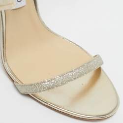 Pre Owned Jimmy Choo Gold Glitter and Mesh Aveline Ankle Strap Sandals Size 40