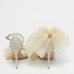 Pre Owned Jimmy Choo Gold Glitter and Mesh Aveline Ankle Strap Sandals Size 40