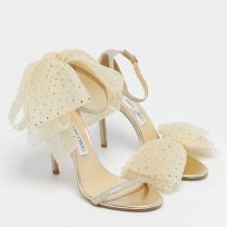 Pre Owned Jimmy Choo Gold Glitter and Mesh Aveline Ankle Strap Sandals Size 40