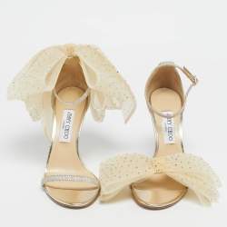 Pre Owned Jimmy Choo Gold Glitter and Mesh Aveline Ankle Strap Sandals Size 40