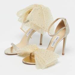 Pre Owned Jimmy Choo Gold Glitter and Mesh Aveline Ankle Strap Sandals Size 40