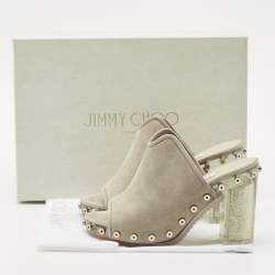 Pre Owned Jimmy Choo Grey Suede Studded Open Toe Mules Size 36.5
